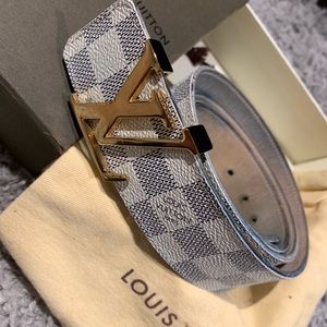 Authentic Gold LOUIS VUITTON Belt Damier Azur